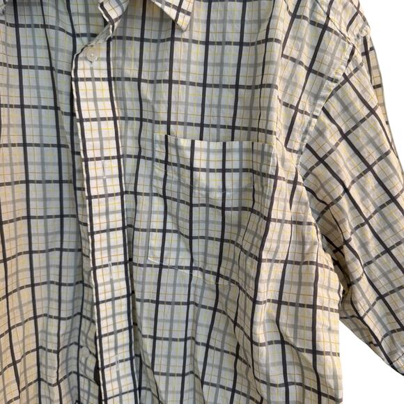 Sean John Shirt Men's XXL Beige/Black Plaid Short Sleeve Button Down Collared - Picture 4 of 9